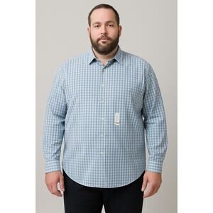 Van Heusen Studio Men’s Blue Gingham Slim Fit Button-Down Shirt – Size XXL NWT